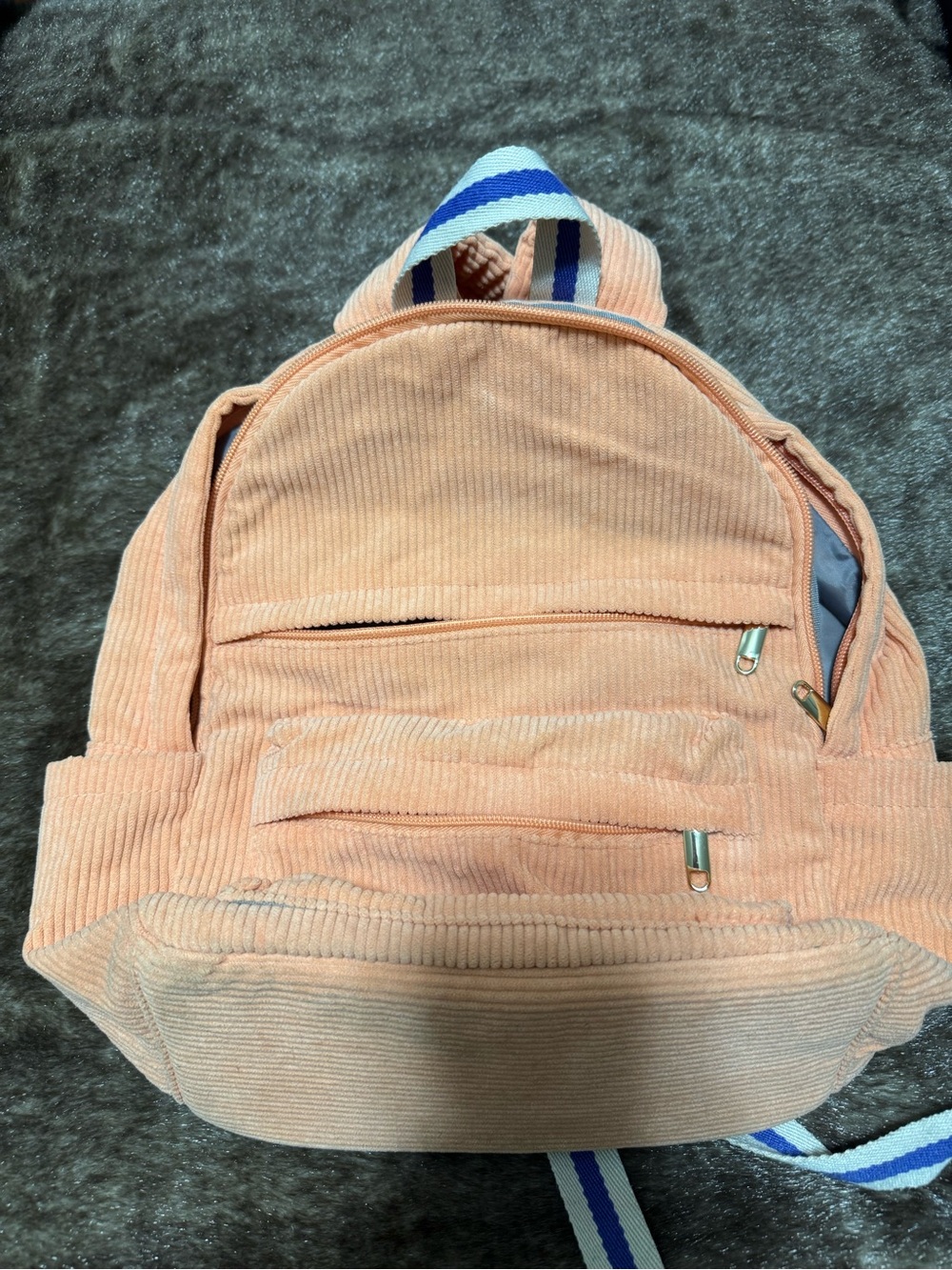 Peach Corduroy Mini Backpack - Casual Everyday Bag